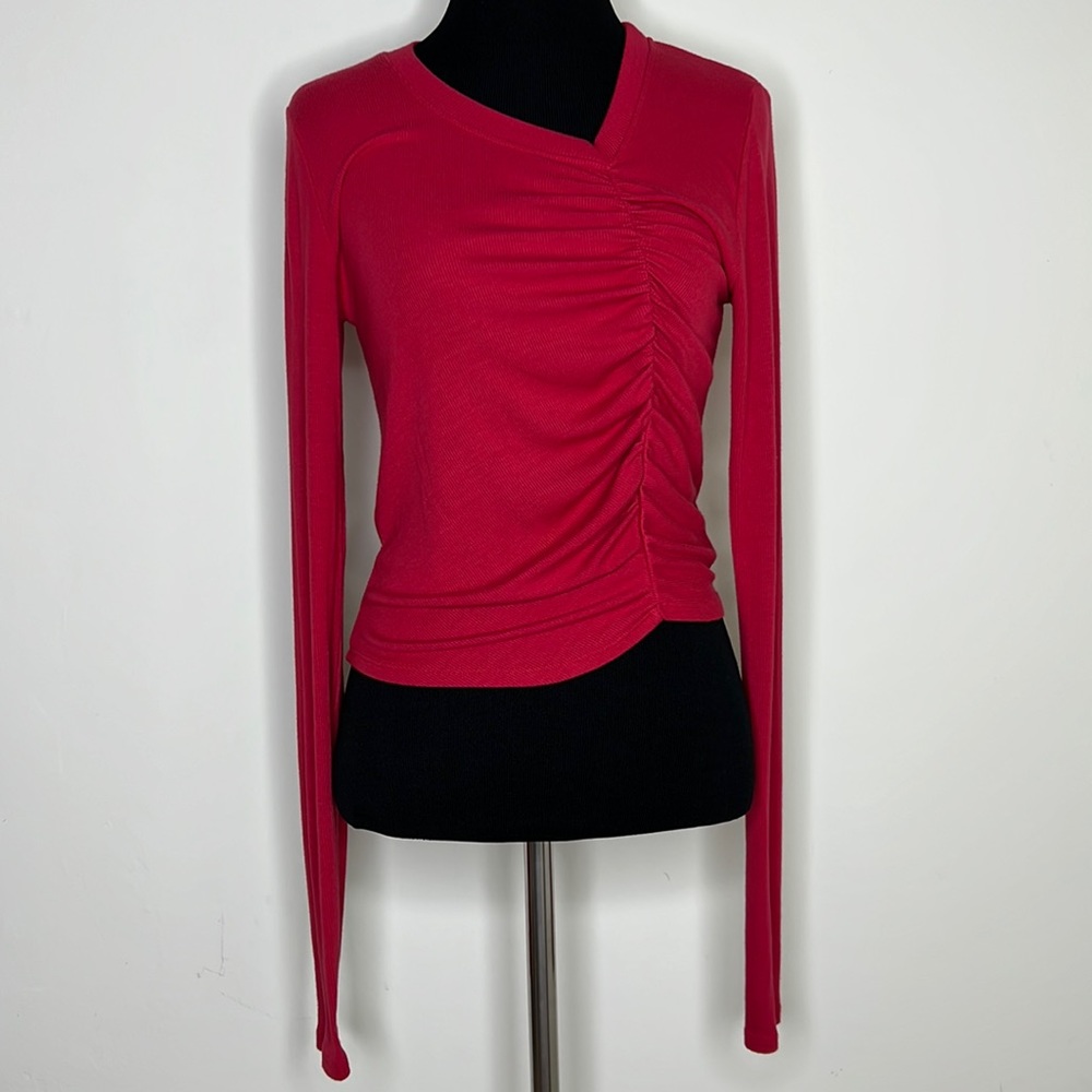 LA MADE Ruched Longsleeve Ribbed Crop Top S